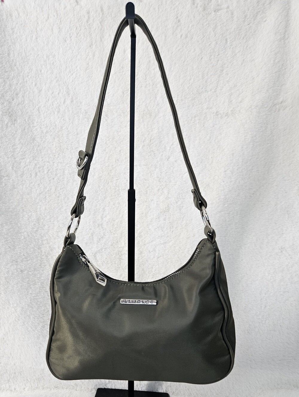 Rampage Nylon Olive Green Shoulder Bag with Silver Hardware